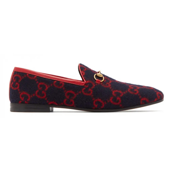 Gucci Shoes - Gucci New Jordaan Wool Blue Red GG Logo Horsebit Loafer Mule Slipper Flat 38